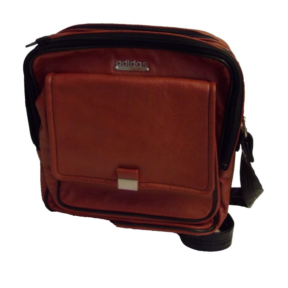 Adidas Dark Red Leather Crossbody Shoulder Bag Three Sections Lined